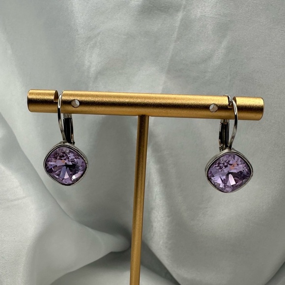 Lavender Drop Earrings with Swarovski Elements–Silver Plated Bohemia Jewelry - Picture 3 of 8